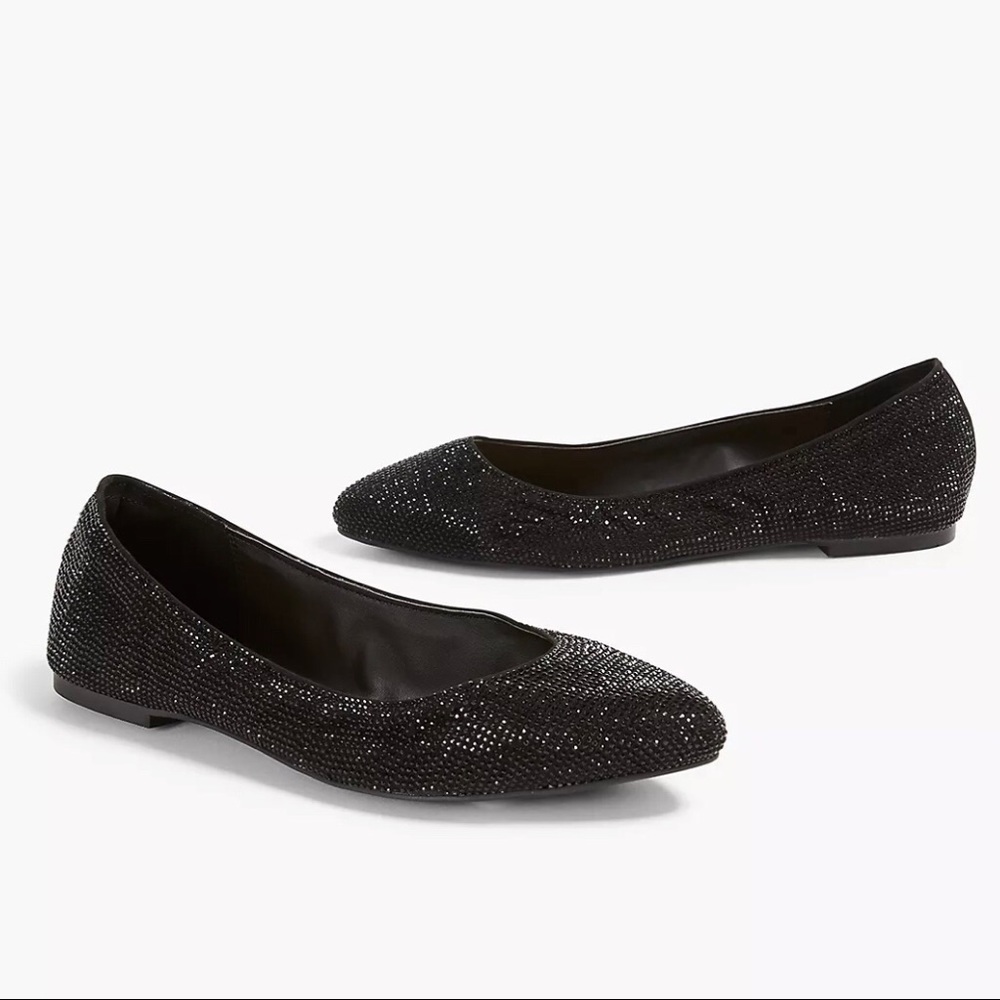 Sparkly Pointed  Toe Black Flats NWOT